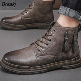 Leather Boots Men New Autumn Winter Casual Men Boots High-top Casual Shoes Black Short Boot Tooling Boot