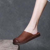 Breakj Time 99] Head-Level Cow Skin Retro Wearing Baotou Half Slippers Women's Summer Comfortable Leisure Boun