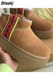 Women Designer Snow Winter Cowskin Boots Fashion Ladies Platform Fur Boots Classic Ultra Mini Suede Wool Ankle Booties