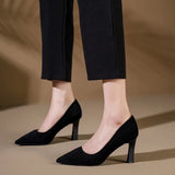 Breakj Women 2025 New Summer Black Fine Tip Pointy Light Mouth Velvet Career Hitchhed Temperament Single-Shoe
