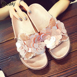 Women's Fashion Sequins Plus Size Slippers Women's Solid Color Flat Slippers Summer Slipper Flip Flops Women House