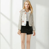 New Autumn Women Floral Print Embroidery Pu Faux Leather Jacket Streetwear Punk Style Biker Turn Down Collar Black