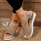 Breakj Large-Size Women's Shoes Summer Hemp Rope Grass Tight With Thick Bottom Slope And Fish Mouth Sandals Beach