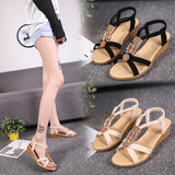 Breakj New Flat-Soled Sandals Female Xia Ping And Beaded Bohemian Sandals Toe Sweet Student Beach