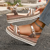 Breakj Summer New Pine Paste Heel Sandals Lady Thick-Sed Large-Size Dew