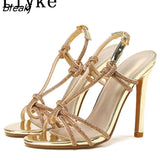 Size 35-42 Rhinestone Sandals For Women Summer 2023 Fashion Crystal Narrow Band Open Toe Silver High Heels Ladies