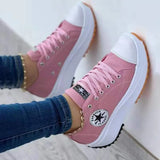 Breakj Women's Spring And Autumn Canvas Shoes Breathable High-Breed Casual Women's Shoes Thick Soles With High-Heeled