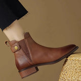 Breakj New Soft Skin And Ankle Boots Flat And Bare Boots Round Heel Chelsea