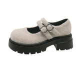 Breakj Heeled And Shallow Mary Jane Shoes Women 2025 Spring New Thick-Soled Round Head With Stylish Hairy