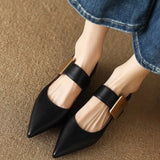 and Autumn Fashion Women Low Heel Mary Jane Shoes Elegant Lady Metal Decoration Pointed Shallow Mouth Single
