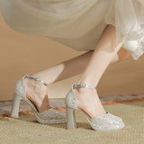 Thick Heel Waterproof Platform French High Heels With Hollow Not Tired Feet Breathable Wedding Shoes Bridesmaid Shoes Women's