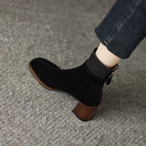 Ankle Boots for Women Square Toe Chelsea Booties Back Zipper Black Ladies Party Pumps Thick Mid Heels