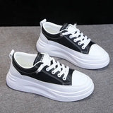 Shoes Female Rubber PU Leather Face Pure Color Muffin Bottom 2024 Simple Fashion Casual Small White Shoes
