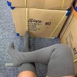 Breakj And Winter Sharp Head Thick And Knitted Knee Boots Women Large Size Elastic Wool Socks Long
