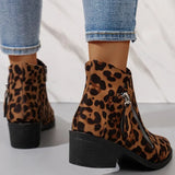Breakj New Velvet Female Boots Martin Boots Coarse Heel Side Zipper With Leopard-Print Short