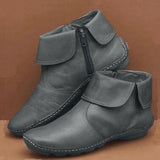Breakj Female Round Head Artificial PU Casual Women's Leather Boots Side Zipper Martin Boots With Female Short