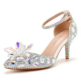 Breakj Cm Large-Size Sandals Fine Heel Head Crystal Glass High Heel Sandals Champagne Gold Banquet Dinner Women's