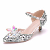 Queen 5CM Pointed Toe Bride Wedding Shoes Cinderella Prom Pumps Ankle Strap Buckle Rhinestone Mary Janes High
