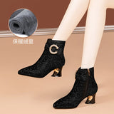 Breakj Short Boots Women 2025 Autumn And Winter New Temperament Of The Water Drill Rough And Women's Boots High-End Cheongsam Fashion