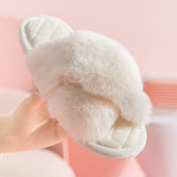 Cross Strap Fluffy Slippers Women 2023 Winter Warm Fur Home Slippers Woman Comfortable Soft Sole Non Slip Indoor