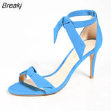 2023 New Open Toe Bow Ankle Strap Women Sandals High Heels Ladies Shoes Buckle 9cm Mid Heel Summer Sandal Plus