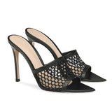 Large-Size Black Fishnet Sexy High-Heeled Muller Tipped High-Heeled