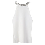 Sexy Black Patchwork Diamonds Chain Vests For Women O Neck Sleeveless Solid Slim Tank Tops Female 2021 Summer