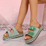 Breakj Buckle Drill Thick Bottom Slippers 2025 Summer New Lady Large Size Beach Cold