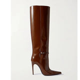 Breakj New Patent Leather High Heel Boots Women's Pointed Sexy But Knee High Boots Versatile Fashion