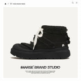 Breakj Shoes Winter Thick Soles Plus Velvet Outdoor Cotton Shoes Short Cylinders Snow Boots Men And Women The Same Black Martin