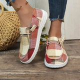 New Plaid Canvas Shoes Comfortable Flat Soles Single Shoes Lazybones One Foot Boat Shoes Large Size Women's