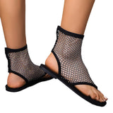 Breakj Spring And Summer New Large-Size Lady Flat-Soled Sandals Breathable Mesh Hot Diamond-Shaped Sandals Temu
