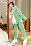 Women's Warm Home Clothes Sleepwear Ladies Flannel Thick Coral Fleec Oversized Woolen Pijama Zipper Plush Coral