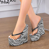 Summer Platform Wedges Women Slippers Sandals Fashion Zebra Pattern Thick Bottom High Heels Ladies Shoes Flip Flops
