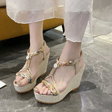 Breakj Sandals Women's Summer Version Of The New Slope And Thick Bottom Water Drill Fish Mouth Sandals Large-Size