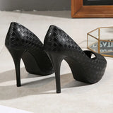 New Fashion Plaid Waterproof Platform Shallow Leisure Ultra High Heel Banquet Show Wedding Shoes Women's Singles