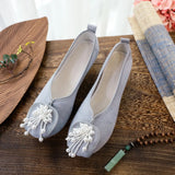 Breakj Shoes, Hanfu Shoes Lovely Girl Single Shoes Pearl Tassel Hanfu Shoes Female Ancient Style Round Head