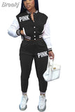Pink Printed Baseball Coat Pants Two Piece Sets Spring Fall Outfits Womens Track Suits Casual Fashion Streetwear