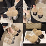 Breakj Red Explosion Bag Head Hair Slippers Women Wear Plus Plus Velvet And Anti-Slip 2025 New Autumn And Winter Plush Warm Cotton