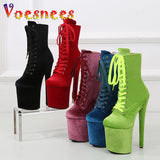 And Winter Fashion Pole Dance Show Shoes 20CM Hate Sky High Flock Mid-Calf Boots Women Sexy Platform Zipper High