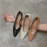 Production Of Full Leather High Heels Female 2023 Early Autumn New Soft Leather Thick Heel Working Shoes Pointed Head Korean Women's