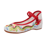 Breakj Dragon] Retro Embroidery Dragon Grain Shallow Mouth Plate Buckle Low Heel Canvas Embroidered Cloth Shoes Women's Single