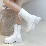 Women's Platform Ladies Mid-calf Boots Solid Shoes Spring Autumn Female Short Thick Bottom FLats Ankle Booties Casual
