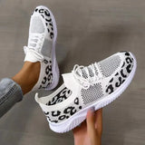 Size Women's Leisure Sports Shoes 2023 New Leopard Print Round Head Ties With Flat Soles And Comfortable Mesh Surface Women's