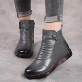 Shoes Cotton Shoes Leather Women's Shoes Winter Ankle Boots Middle-Aged Warm And Velvet Anti-Slip Comfortable Elderly Leather