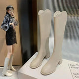 New Long Leather Boots Female Fairy Wind Casual 43 Plus Size High Heel Knight Boots Korean Version Of Leather Face High Boots