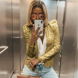 Autumn Shiny puff Long Sleeve Cardigan Coat Lady fashion Glitter Sequined Jacket coat Elegant Female clubwear