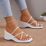 Women's White Wedge Sandals Summer 2023 Ring Toe Cross Strap Gladiator Sandals Woman Non Slip Platform Beach Slippers Plus