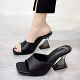 New Style 43 Large Size Women's Shoes Casual Cloth Face A Word Shaped Transparent Thick With High Heel Slipper