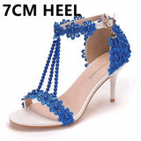 Queen High Heels 9CM 7CM 5CM Wedding Sandals Women Open Toe Strap Evening Party Summer Lace Flowers Pearl Tassel